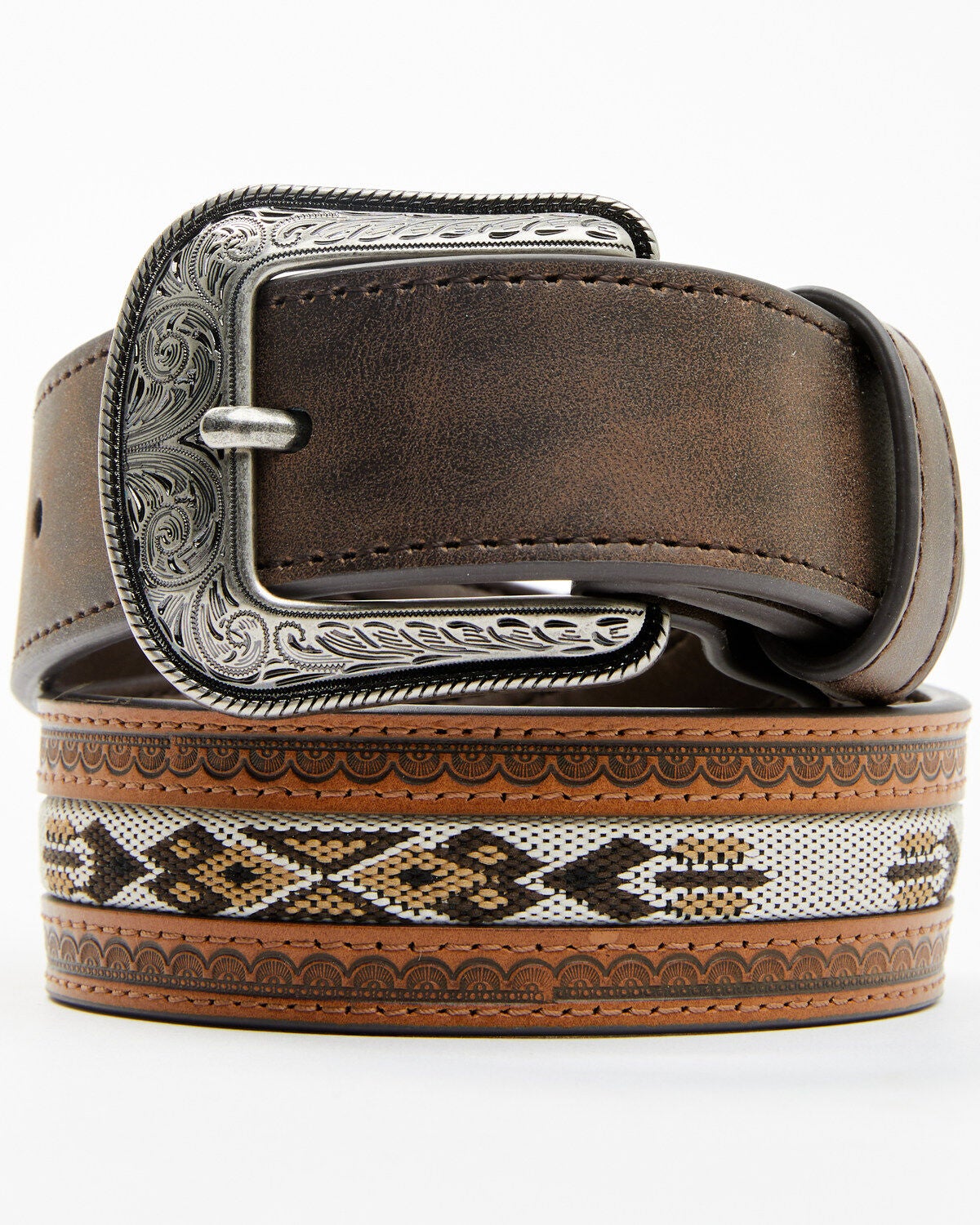 Cody James Boys' Wyatt Braided Strap 2-Toned Belt, Brown, hi-res