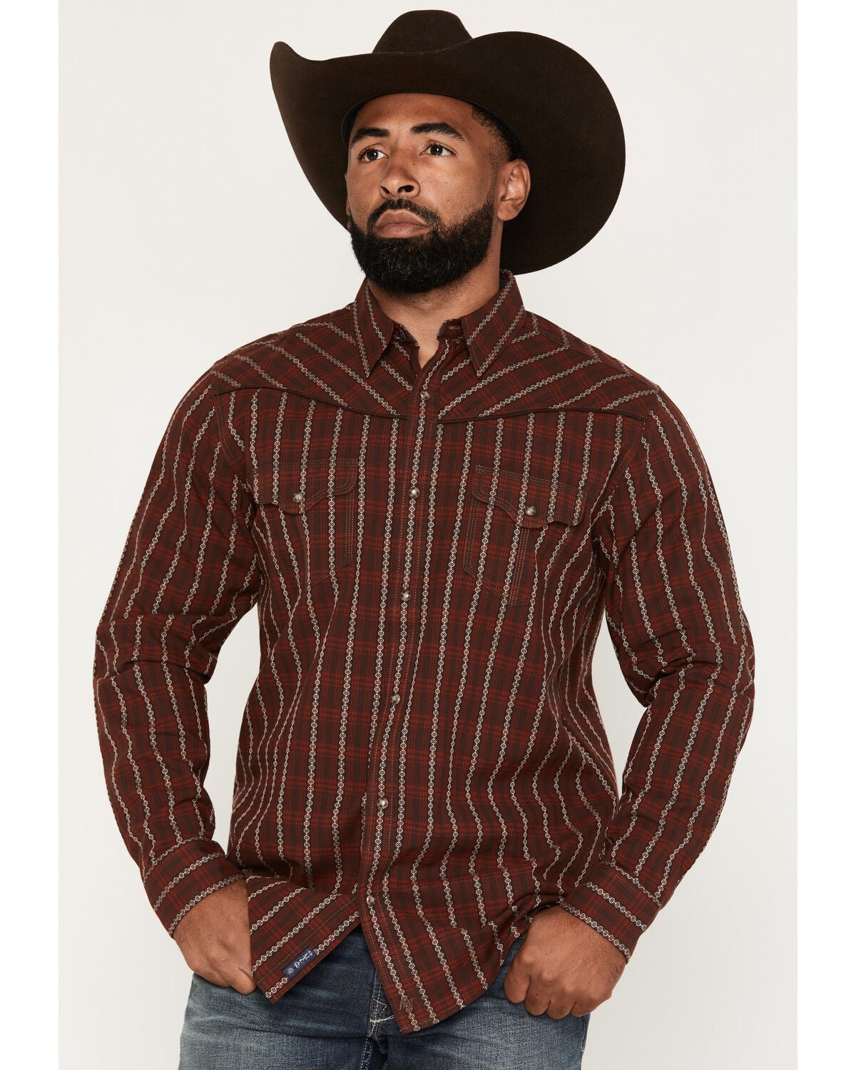 Moonshine Spirit&reg;&nbsp;Men's The Wrangler Dobby Plaid Print Long Sleeve Snap Western Shirt, Red, hi-res