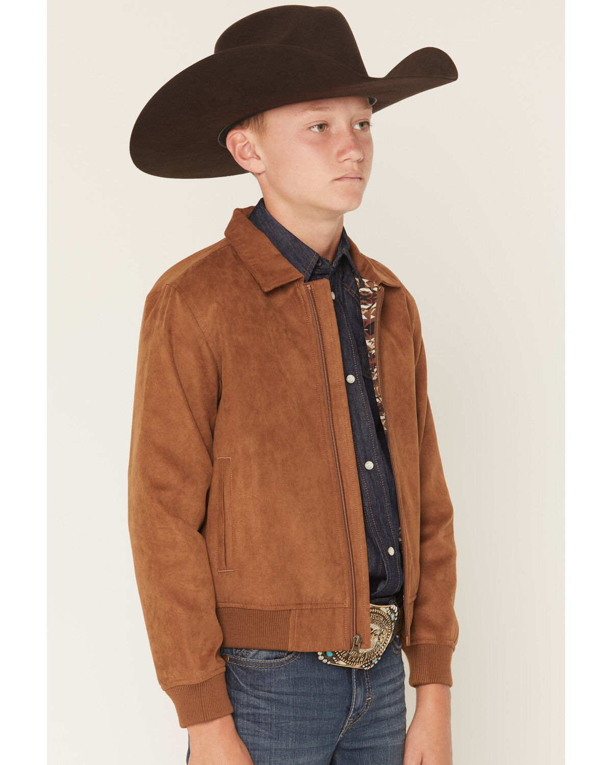 Image #2 - Cody James Boys' Harrington Faux Suede Bomber Jacket, Lt Brown, hi-res