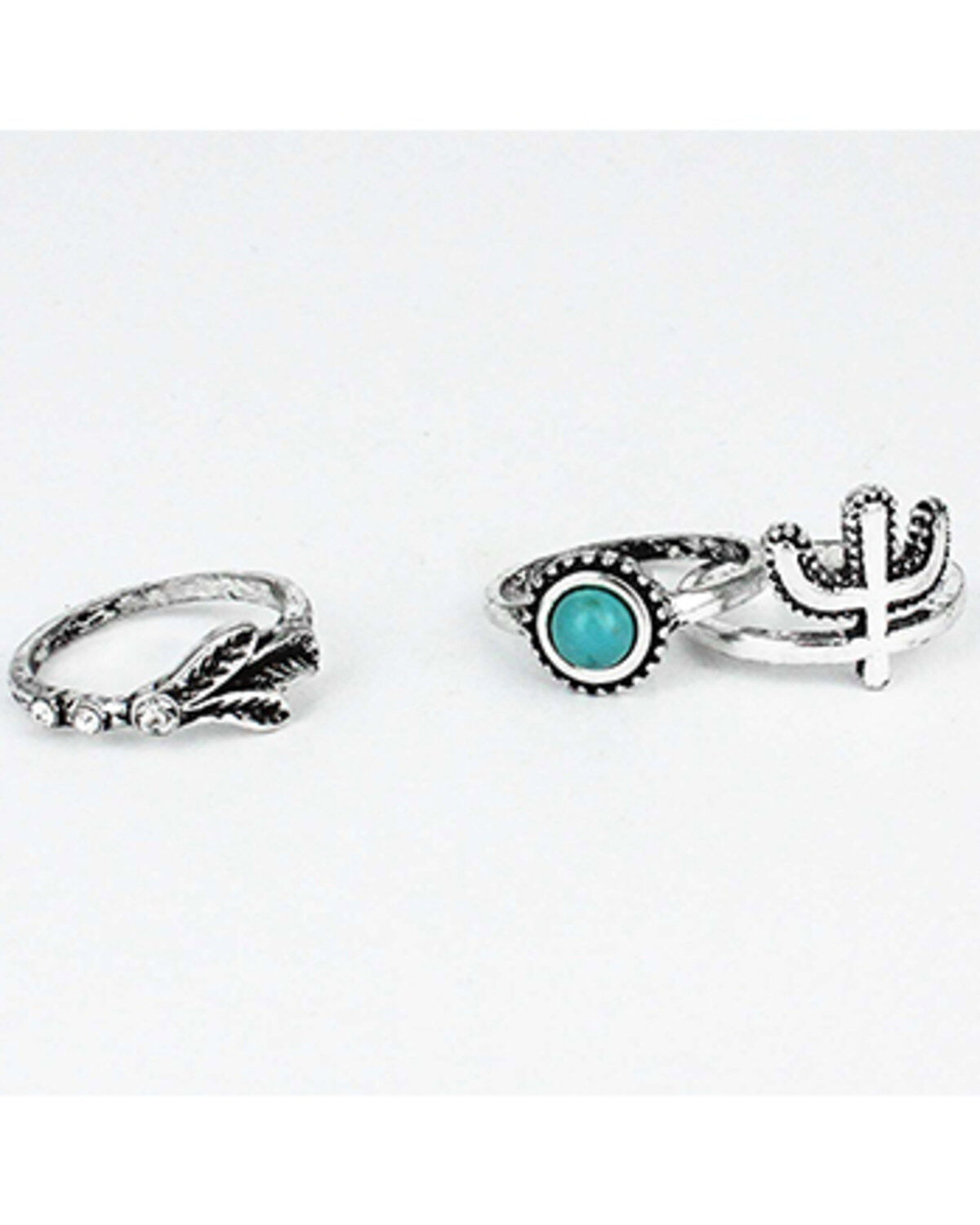 Image #1 - Shyanne Women's Silver 3-piece Cactus Turquoise Stone Ring Set, Silver, hi-res