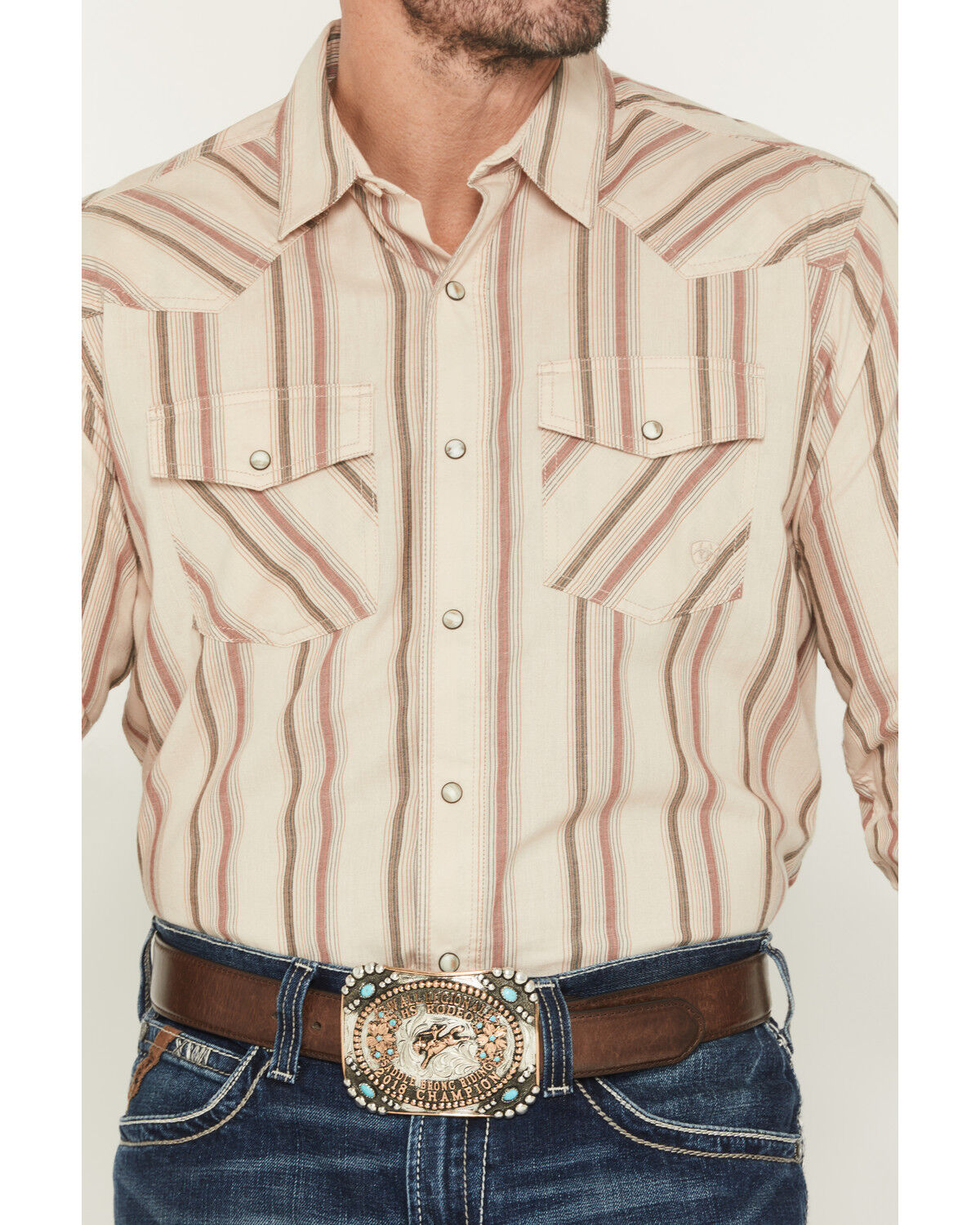 Image #3 - Ariat Men's Hines Retro Striped Long Sleeve Snap Western Shirt, Off White, hi-res