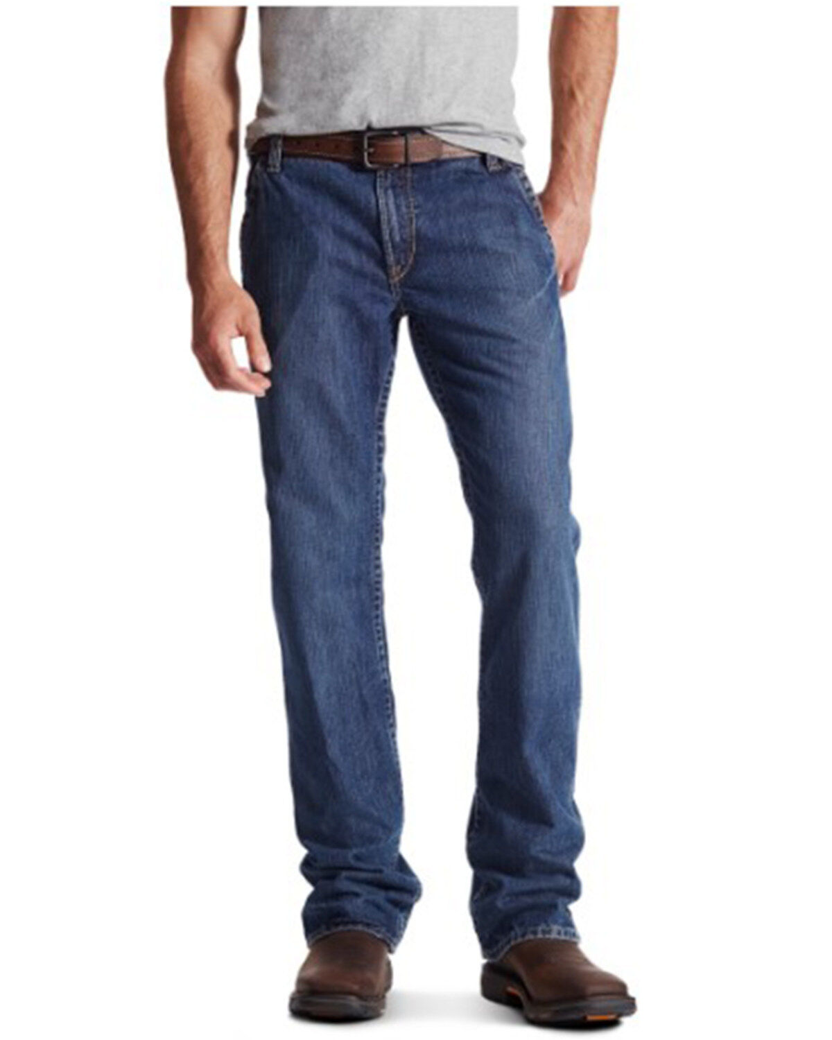 Image #1 - Ariat Men's FR M4 Medium Wash Relaxed Workhorse Bootcut Jeans - Big, , hi-res