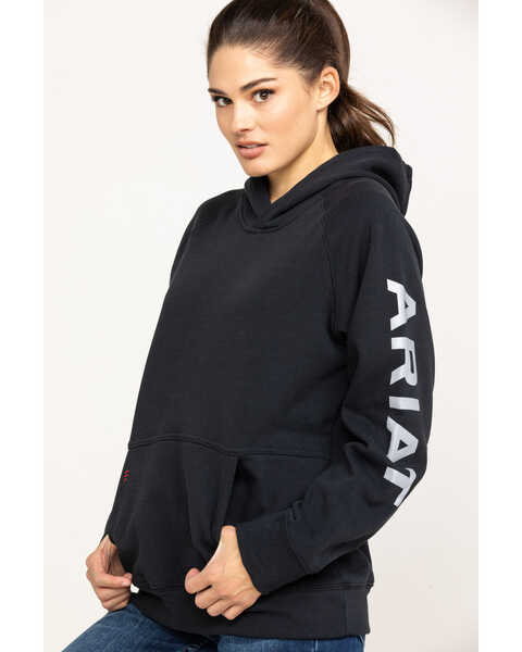 Ariat Women's FR Primo Fleece Logo Hooded Sweatshirt, Black, hi-res
