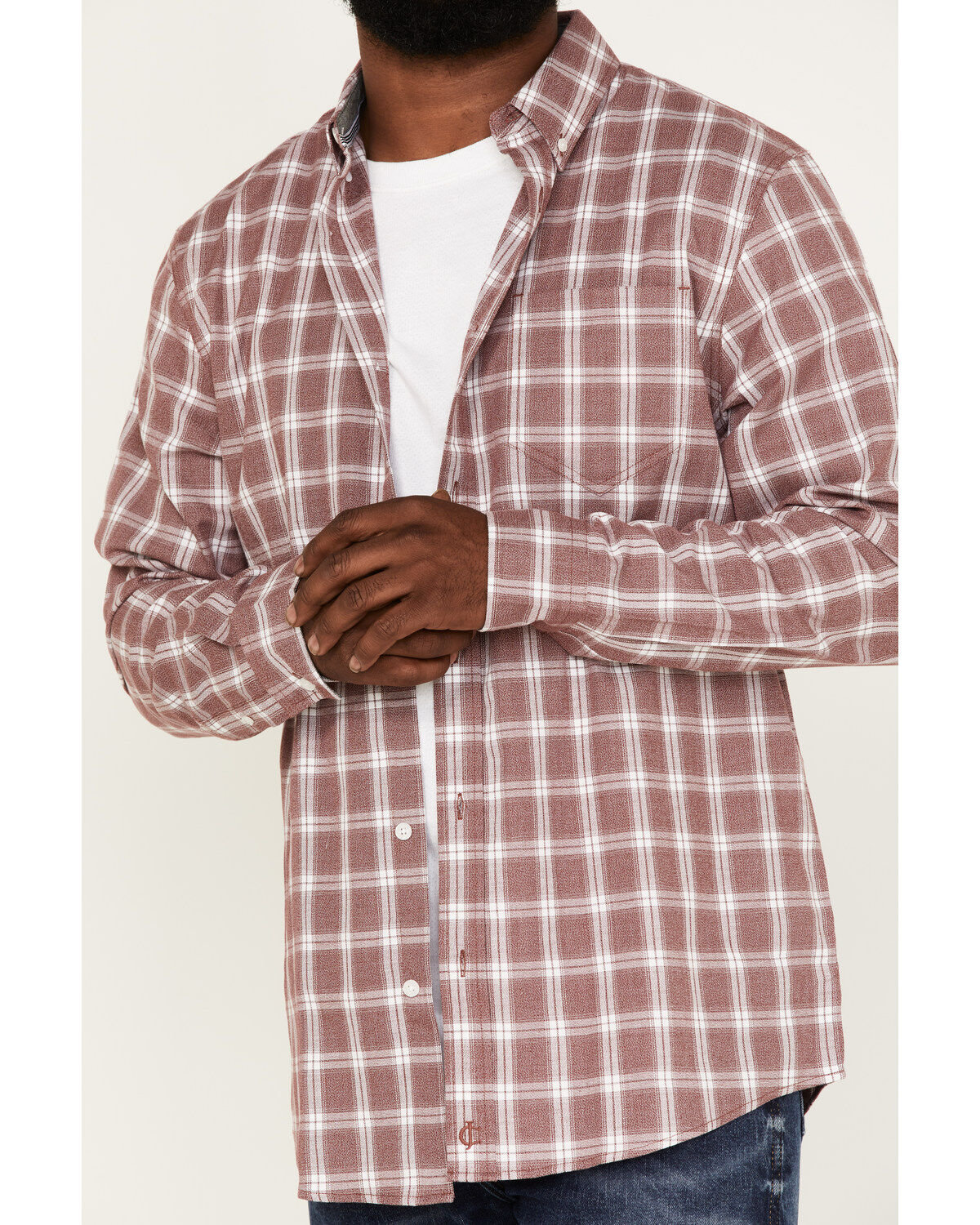 Image #3 - Cody James Men's Montana Plaid Print Long Sleeve Button Down Shirt, Burgundy, hi-res