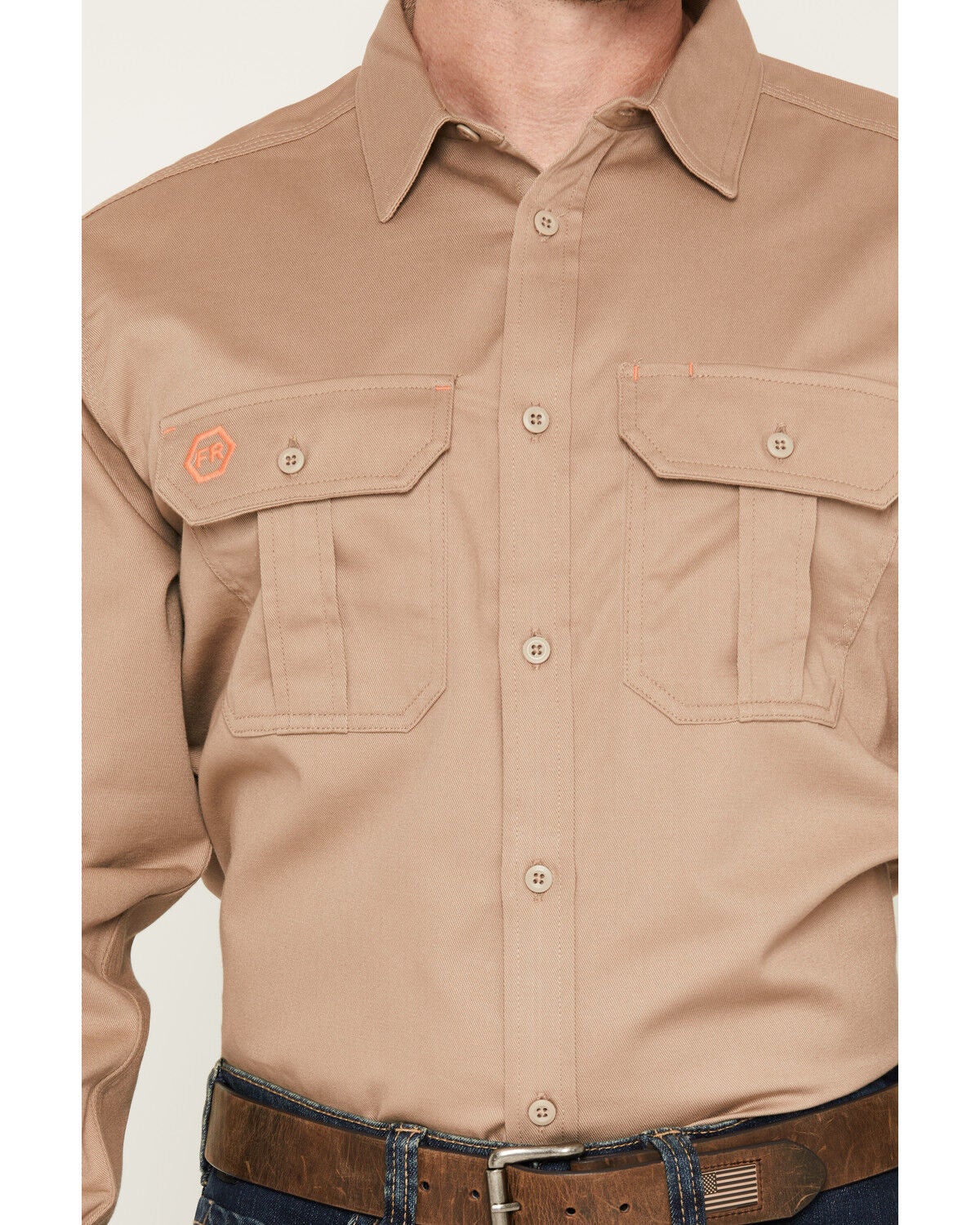 Image #3 - Hawx Men's FR Woven Long Sleeve Button-Down Work Shirt - Tall, Khaki, hi-res