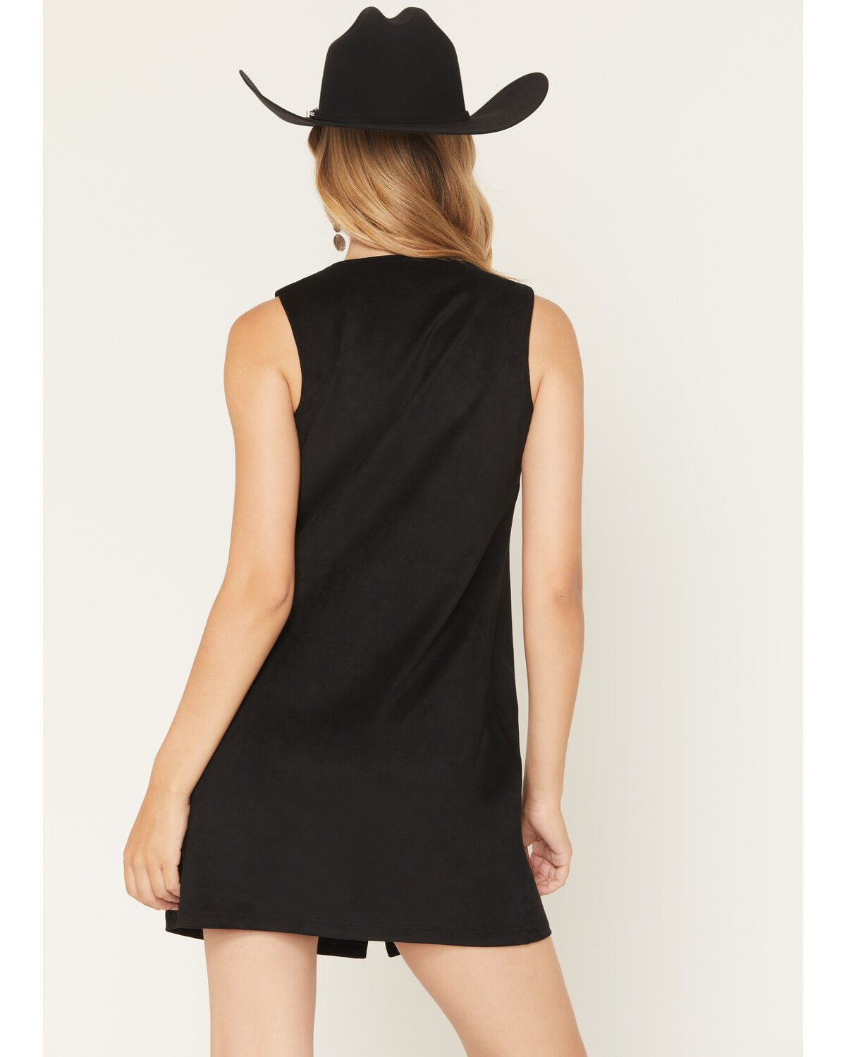 Image #4 - Rock & Roll Denim Women's Faux Suede Embellished Sleeveless Snap Mini Dress, Black, hi-res