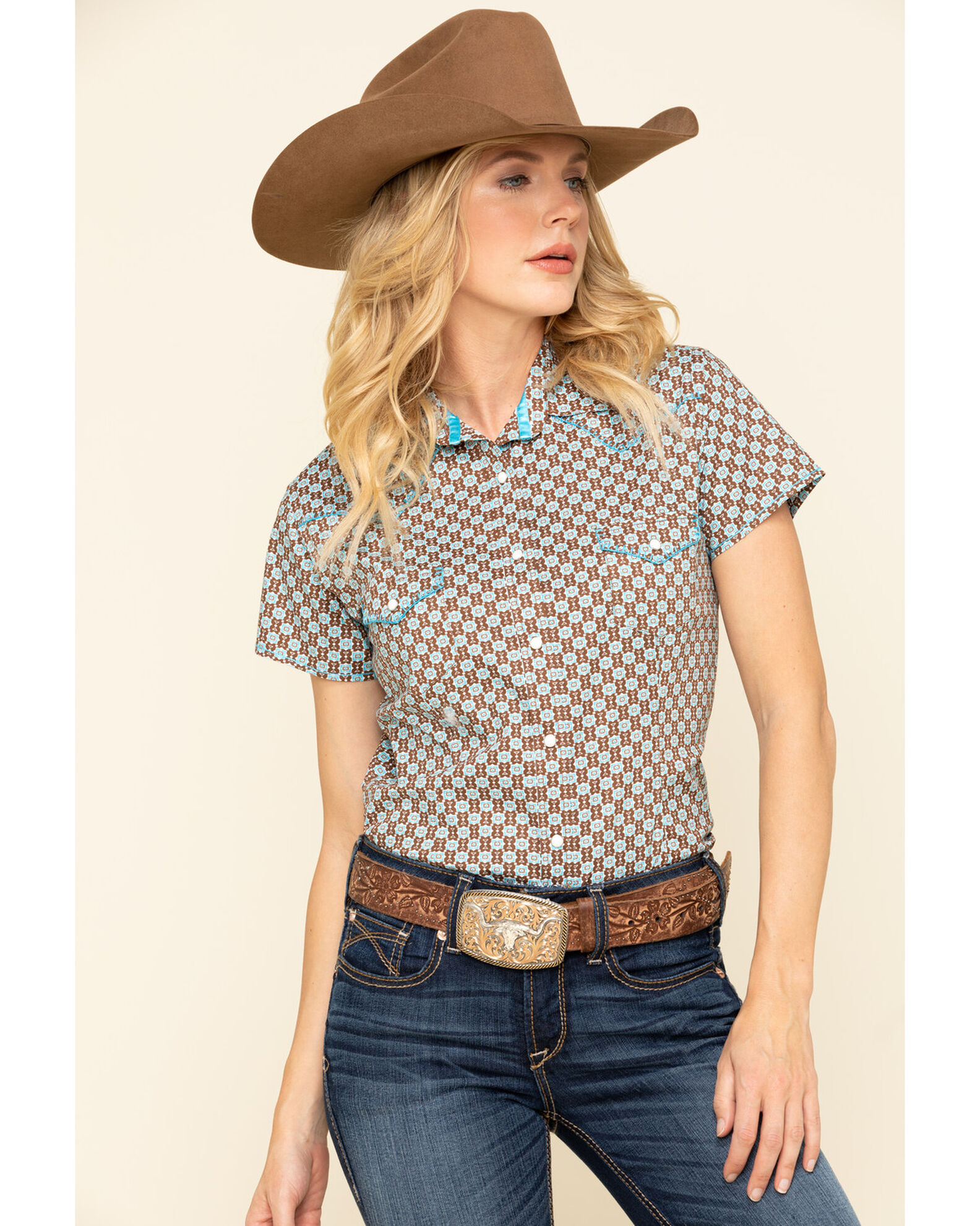Women's short sleeve western shirt cheap