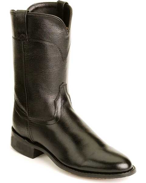 Old West Men's Roper Western Boots - Round Toe, Black, hi-res