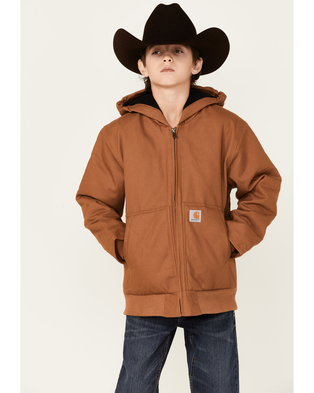 Carhartt Little Boys' Active Flannel Quilt Lined Hooded Jacket, Brown, hi-res