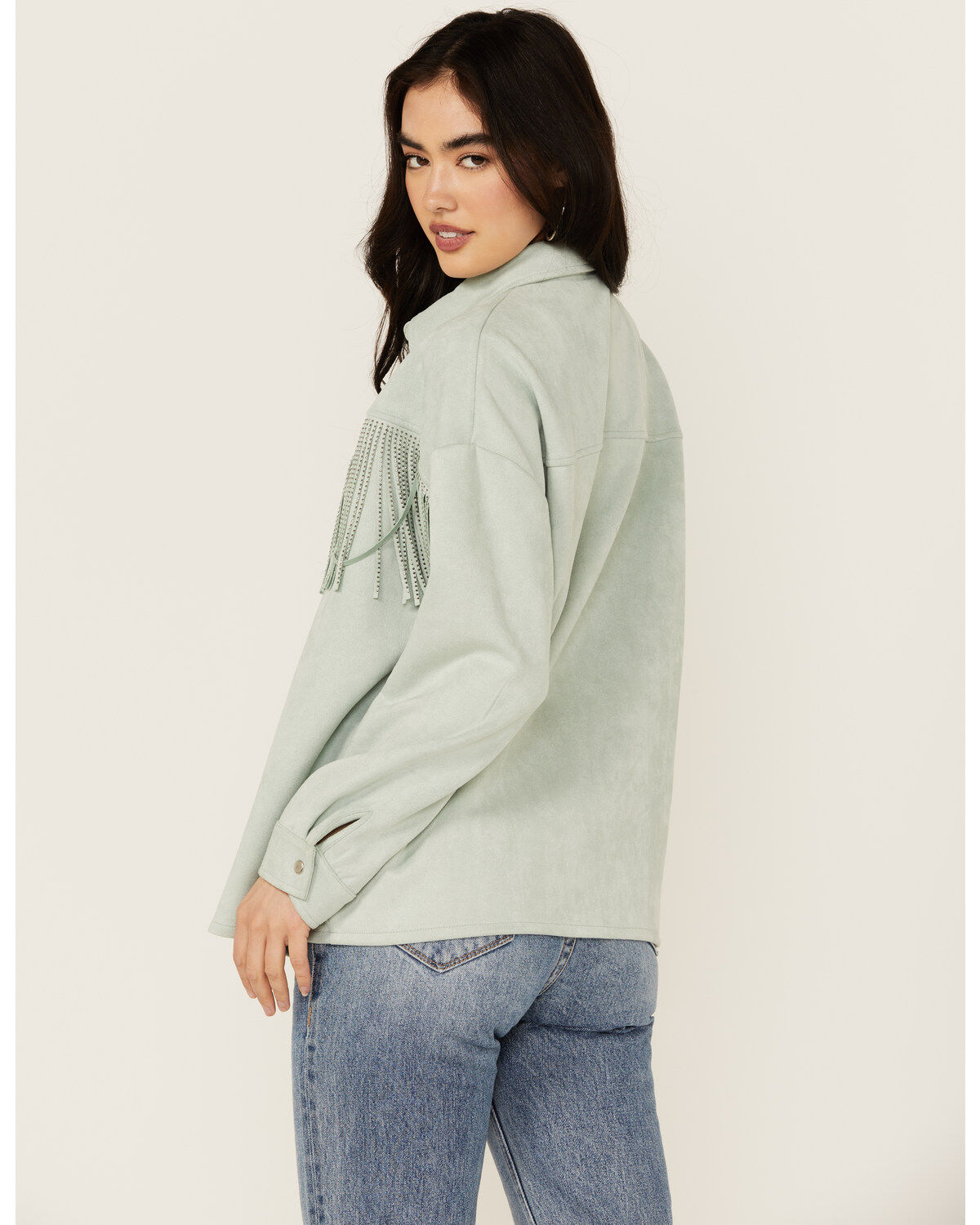 Product Name:  Rock & Roll Denim Women's Faux Suede Front Fringe Shacket