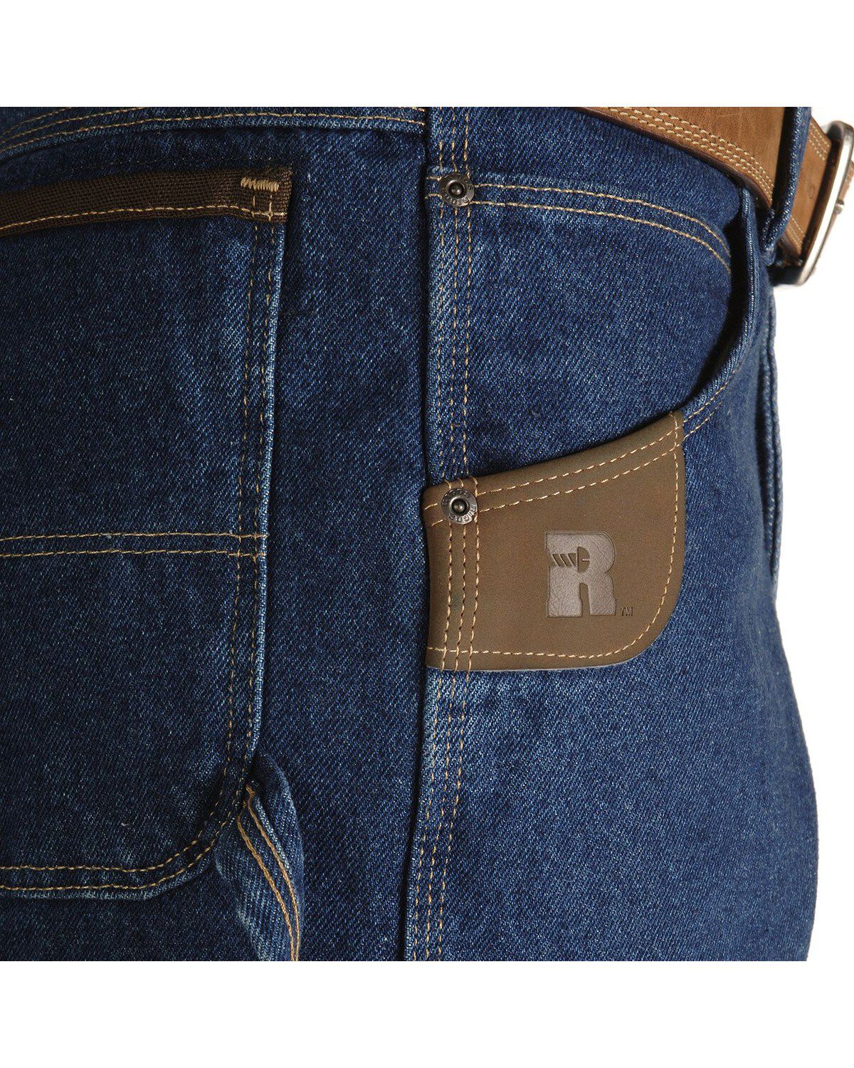 jeans with leather pockets