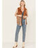 Rock & Roll Denim Women's Cropped Fringe Star Vest, Camel, hi-res