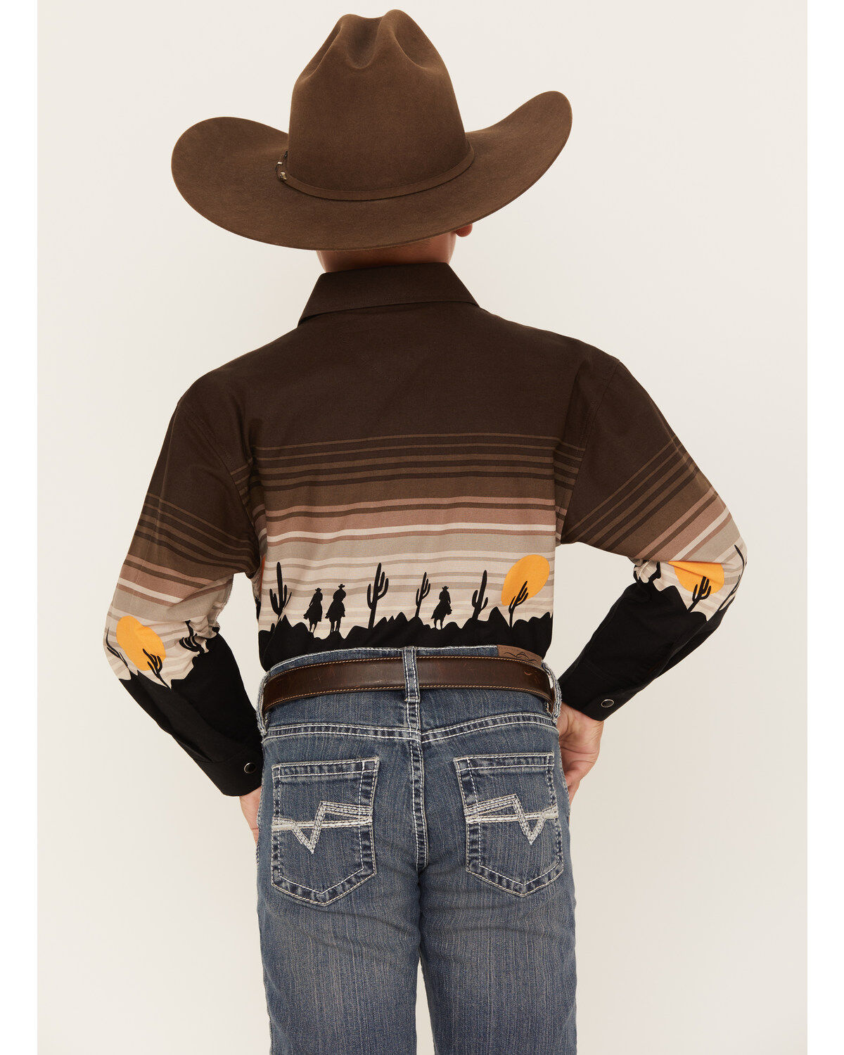 Image #4 - Panhandle Boys' Cactus Sunset Border Print Long Sleeve Snap Western Shirt, , hi-res