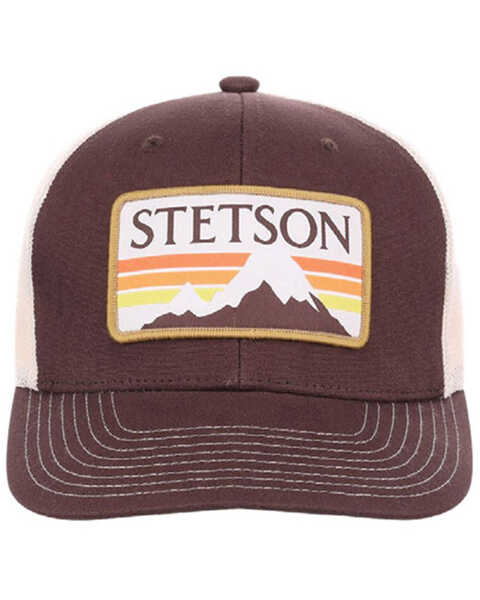 Stetson Men's Mountain Label Patch Trucker Cap , Brown, hi-res