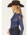 Image #2 - Ash & Violet Women's Solid Lace Long Sleeve Sheer Shirt, Blue, hi-res