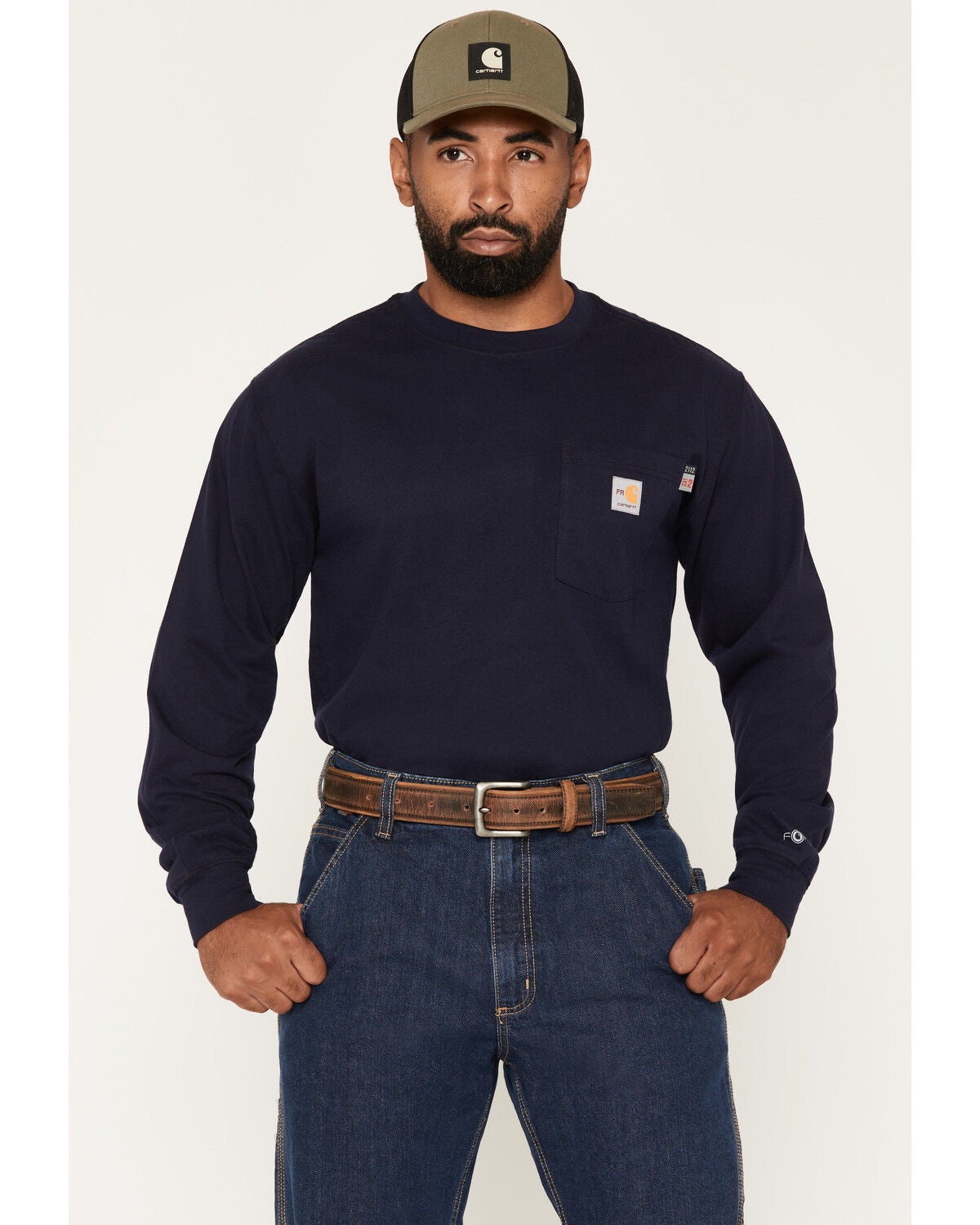 Image #2 - Carhartt Men's FR Force Irvine Eagle Loose Long Sleeve Work Shirt, Navy, hi-res