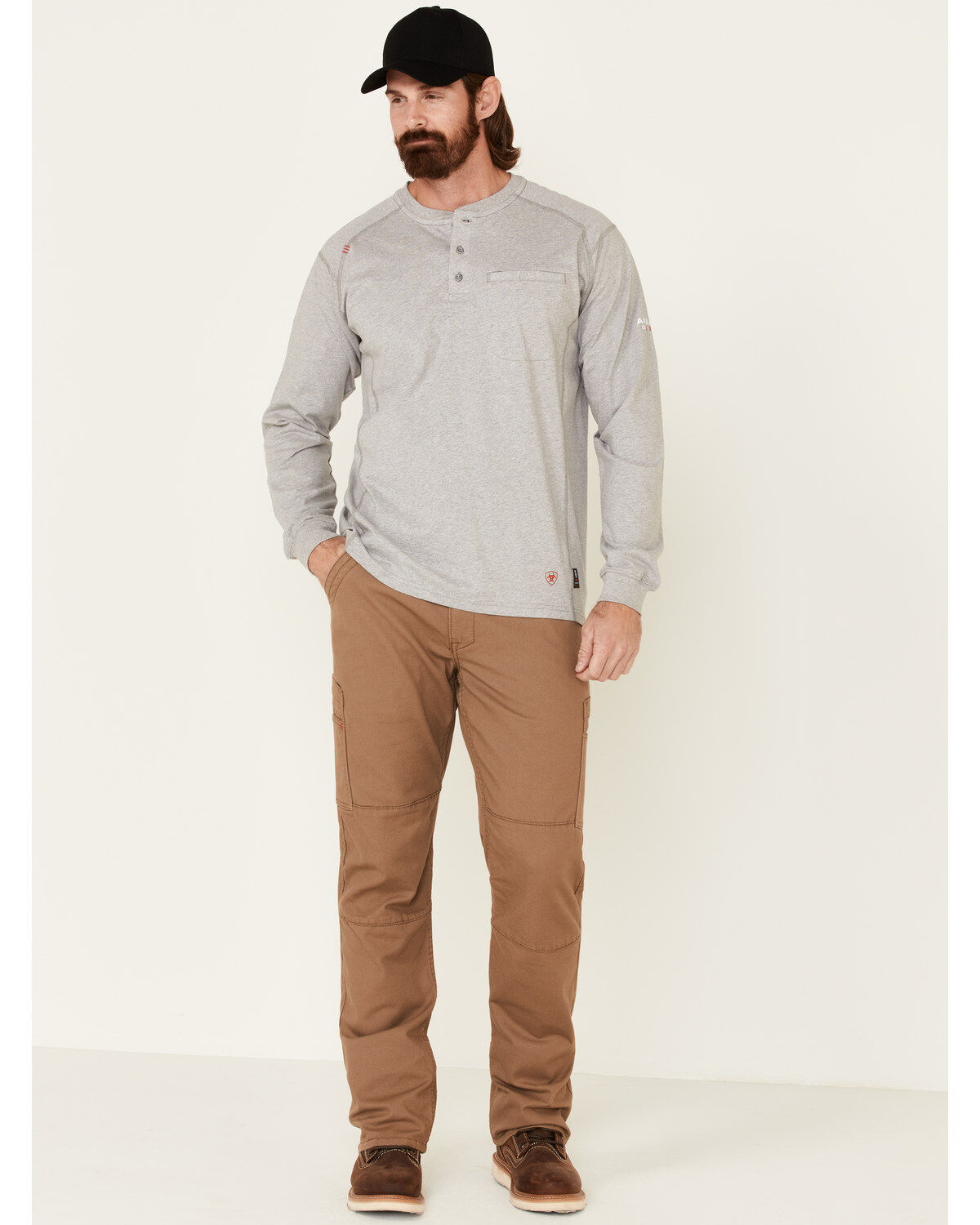 Image #2 - Ariat Men's FR Air Henley Long Sleeve Work Shirt, Heather Grey, hi-res