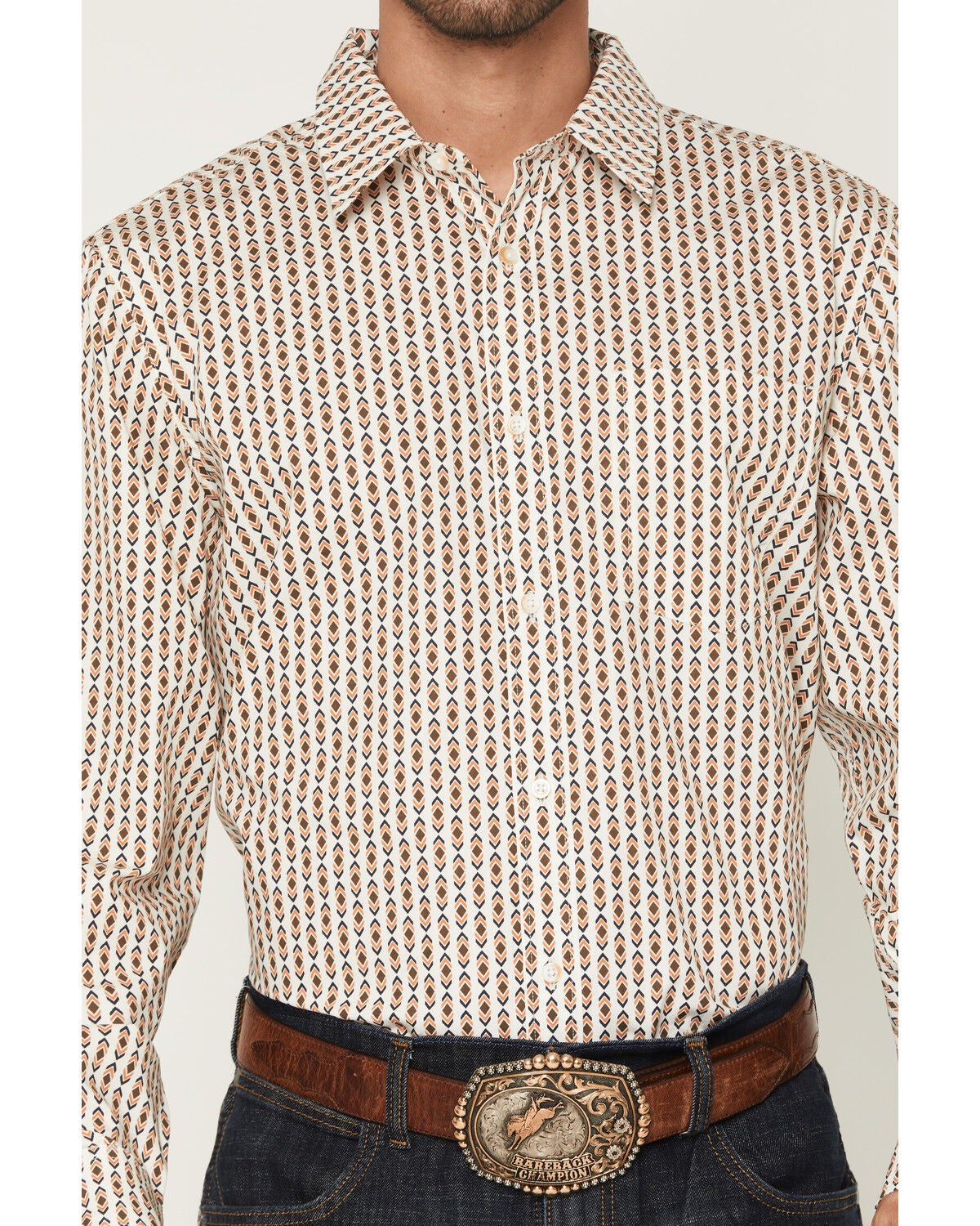 Image #3 - Gibson Trading Co Men's Arrowline Geo Stripe Print Long Sleeve Button-Down Western Shirt, White, hi-res