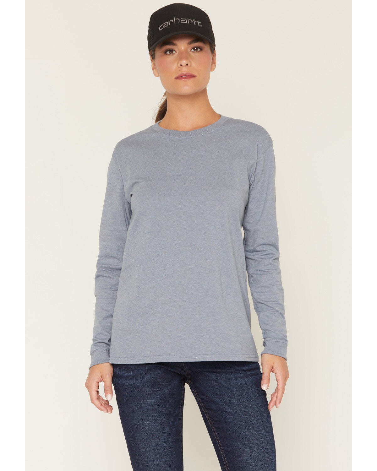 Carhartt Women's Loose Fit Heavyweight Long Sleeve Graphic Tee, Navy, hi-res