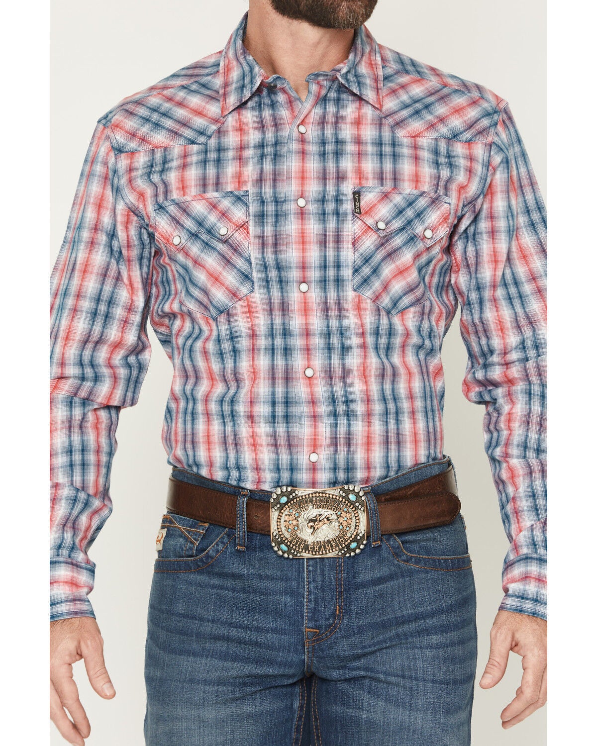 Image #3 - Cinch Men's Plaid Print Modern Fit Long Sleeve Snap Western Shirt, Multi, hi-res