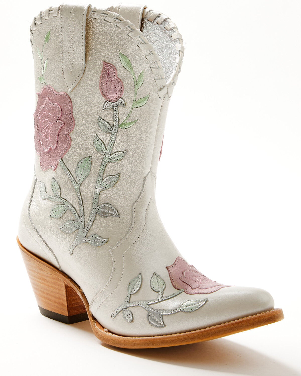 Ariat Women's Arrosa Overlay Metallic Short Western Boots - Round Toe, Ivory, hi-res