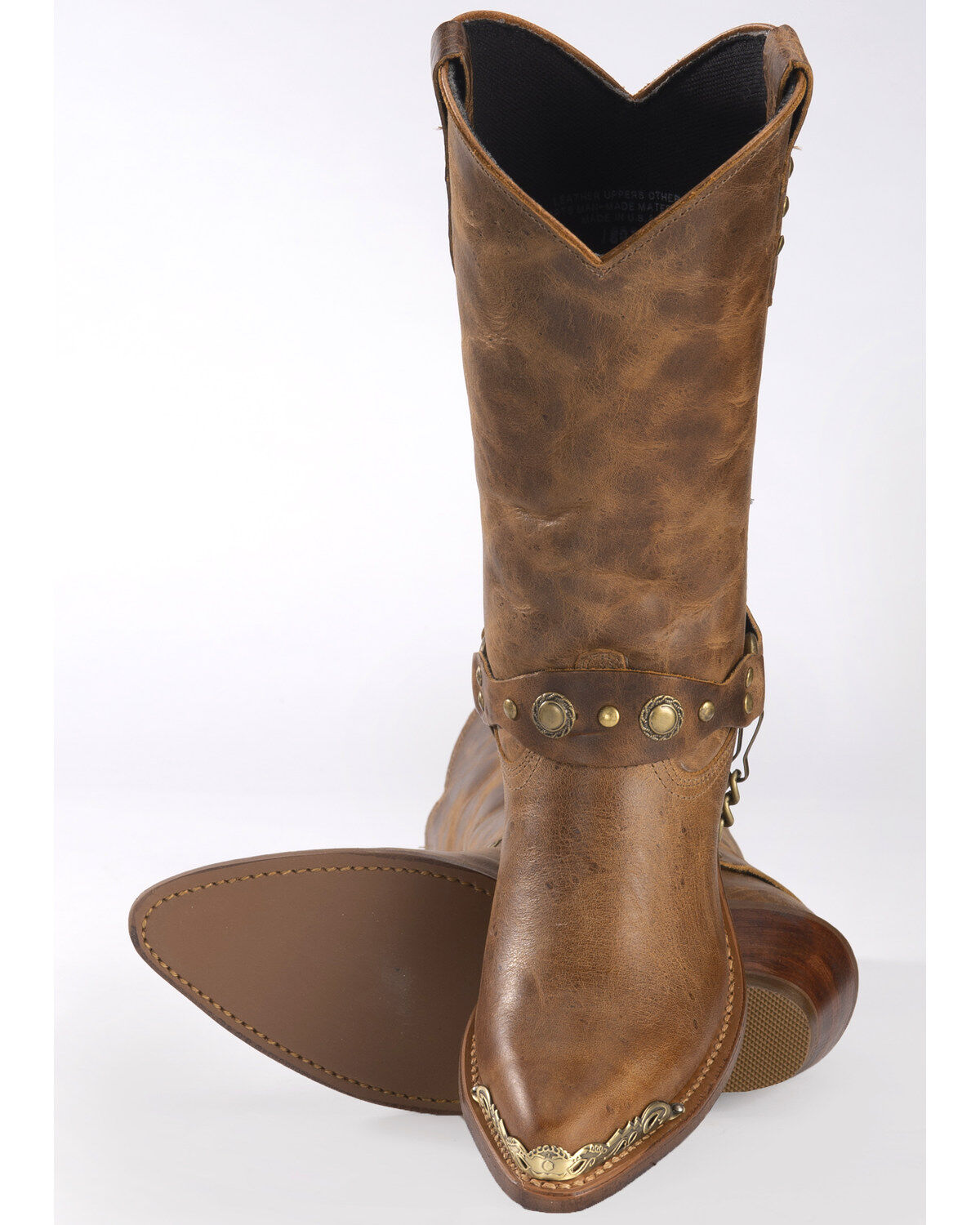 Image #2 - Abilene Women's Distressed Harness Western Boots - Round Toe, Tan, hi-res
