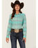 Image #1 - Ariat Women's R.E.A.L Jadeite Jacquard Southwestern Print Long Sleeve Snap Western Shirt , Turquoise, hi-res