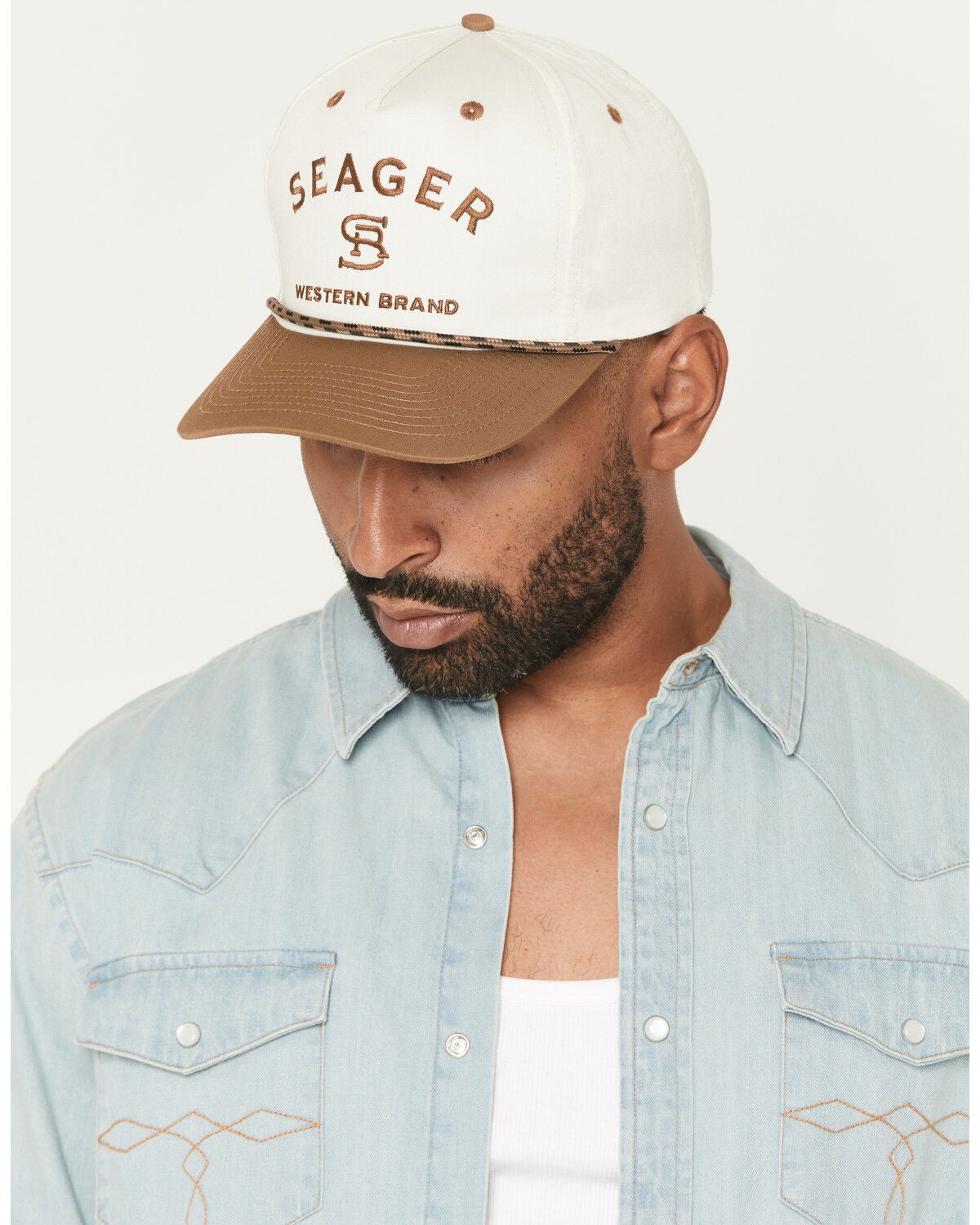 Seager Men's Branded Ball Cap, Cream/brown, hi-res