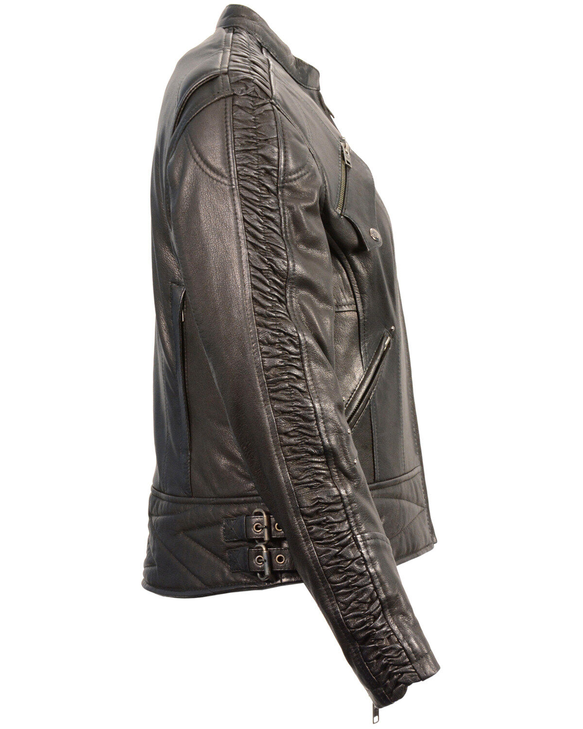 Image #2 - Milwaukee Leather Women's Crinkle Arm Lightweight Racer Leather Jacket, Black, hi-res