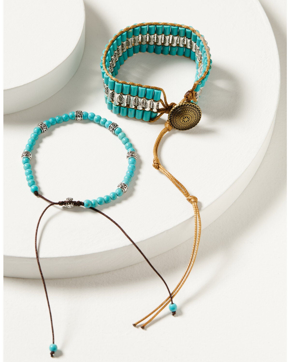 Shyanne Women's Beaded Pull Tie Bracelet Set - 2 Piece, Turquoise, hi-res