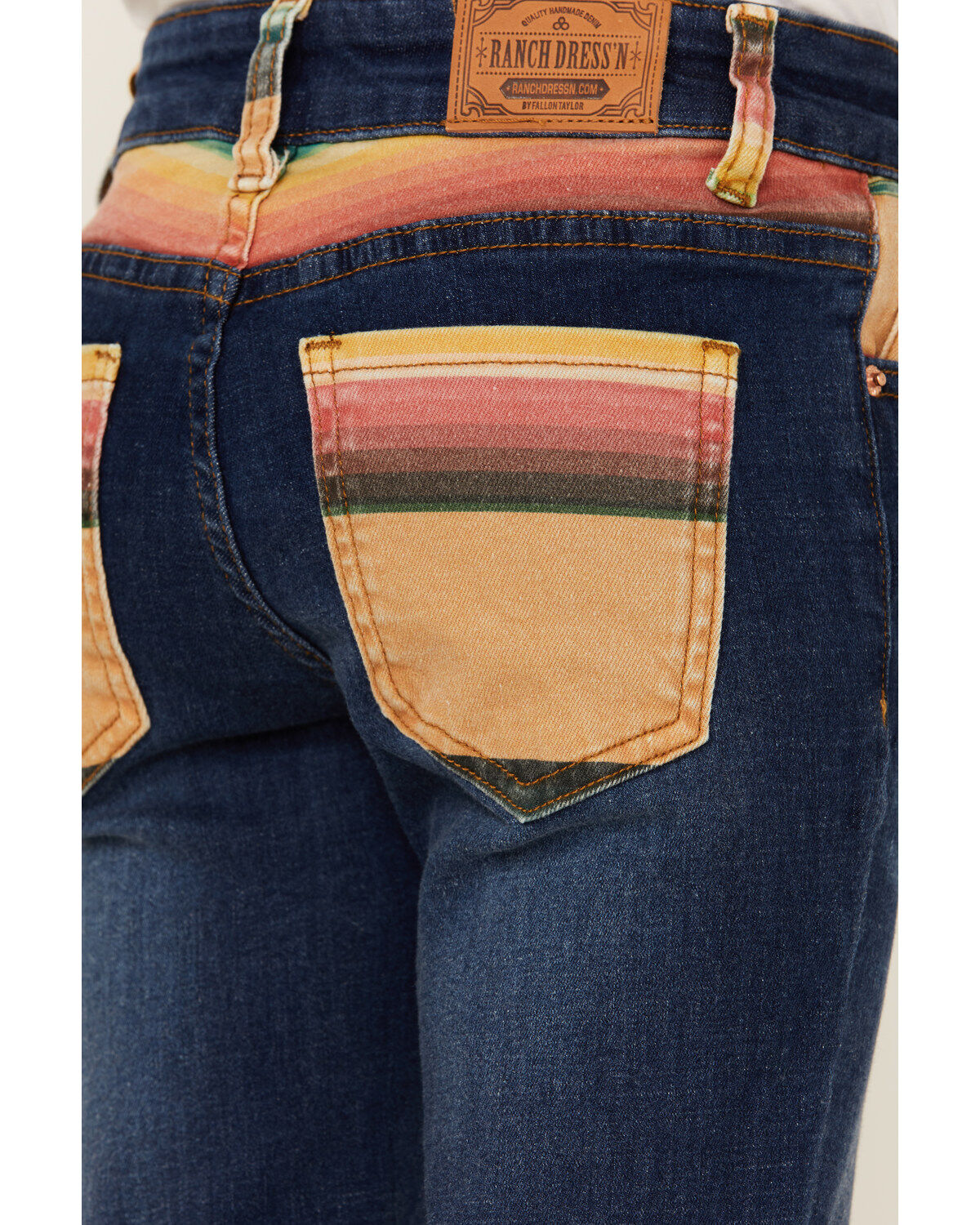 Image #4 - Ranch Dress'n Girls' Medium Wash Serape Pocket Stretch Regular Bootcut Jeans, Blue, hi-res