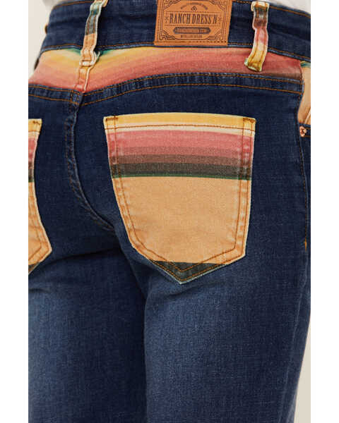 Ranch Dress'n Girls' Medium Wash Serape Pocket Stretch Regular Bootcut Jeans , Blue, hi-res