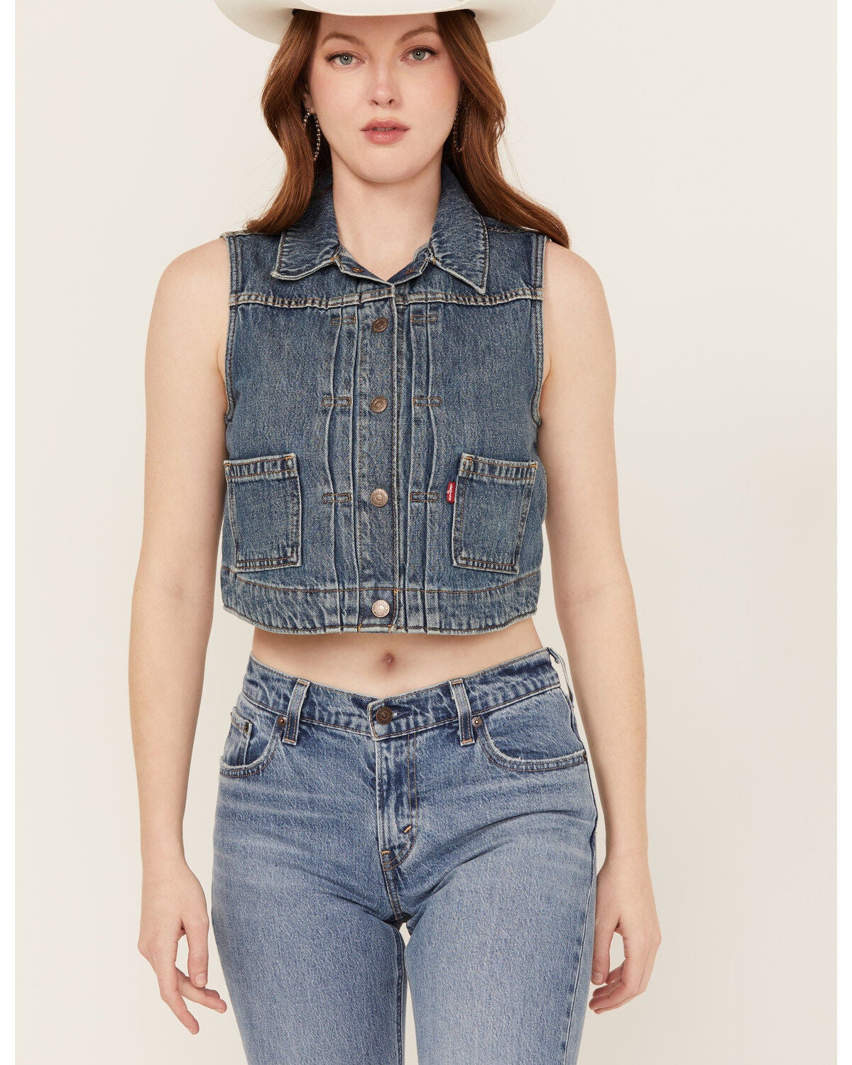 Levi's Women's Utility Trucker Denim Vest, Blue, hi-res