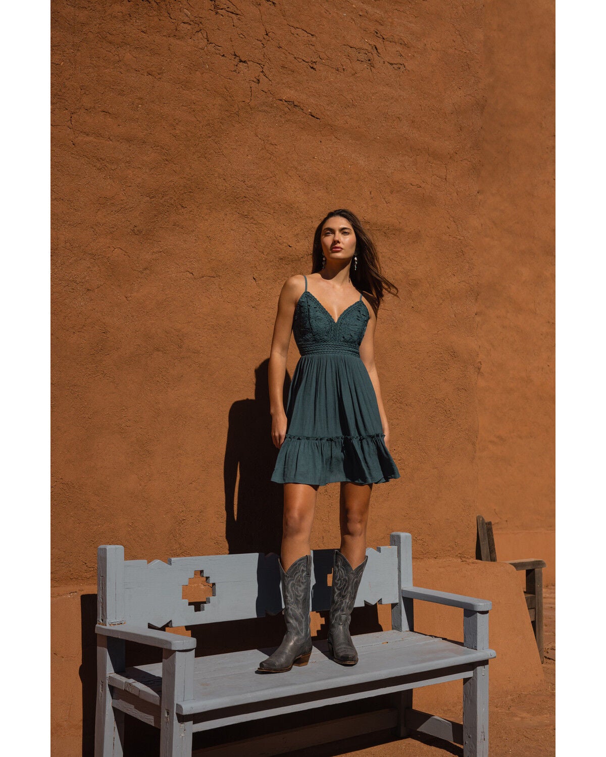 Image #1 - Shyanne Women's Kaylynn Crochet Front Mini Dress, Teal, hi-res