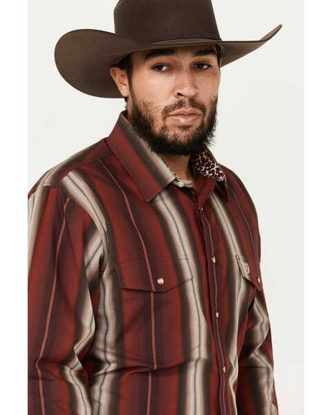 Image #2 - Panhandle Men's Select Serape Striped Print Long Sleeve Snap Western Shirt, Dark Red, hi-res