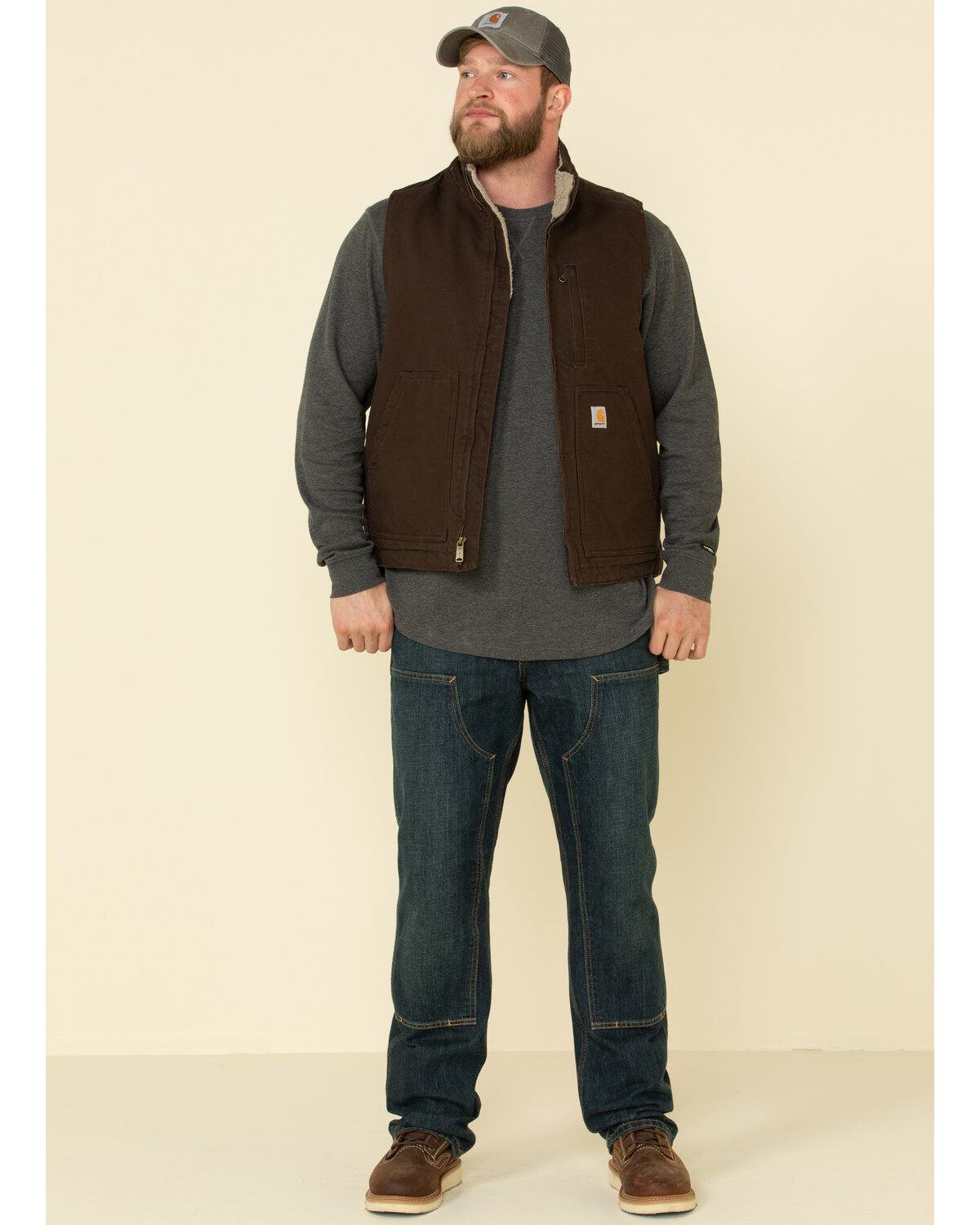 Image #3 - Carhartt Men's Dark Brown Washed Duck Sherpa Lined Mock Neck Loose Fit Work Vest, Dark Brown, hi-res