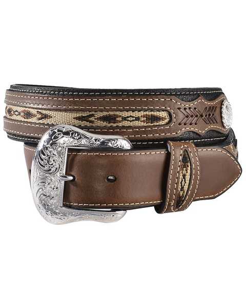 Cody James Men's Ribbon Inlay Leather Belt  , Black, hi-res