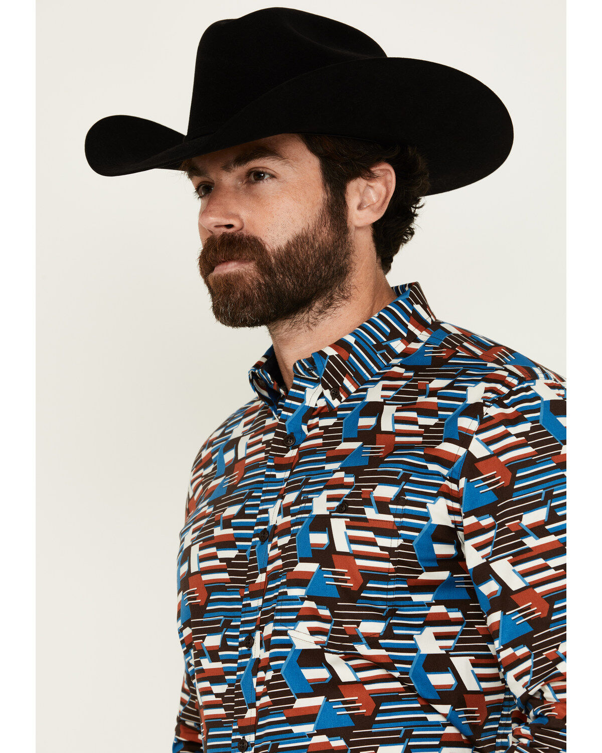 Image #2 - RANK 45® Men's Yaak Abstract Geo Print Long Sleeve Button-Down Stretch Western Shirt, Chocolate, hi-res