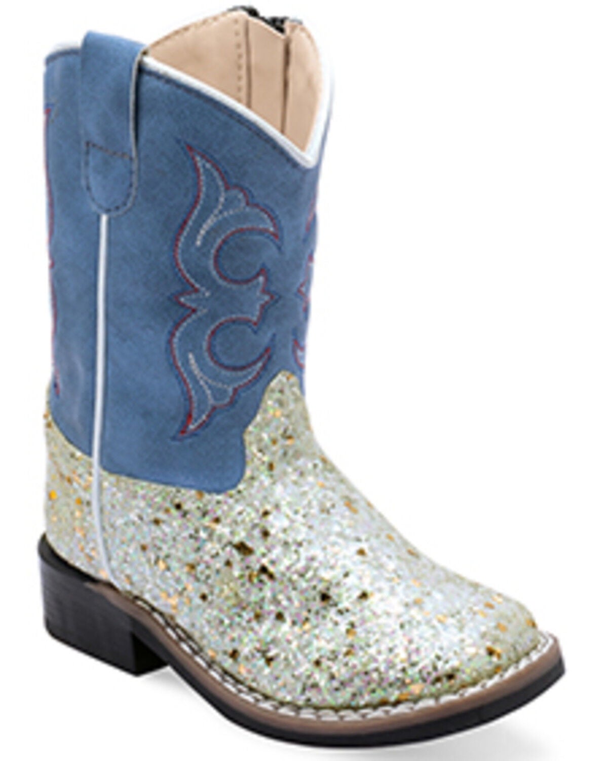 Old West Toddler Girls' Glitter Western Boots - Broad Square Toe, Light Blue, hi-res