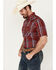 Image #5 - Ely Walker Men's Plaid Print Short Sleeve Pearl Snap Western Shirt, Red, hi-res