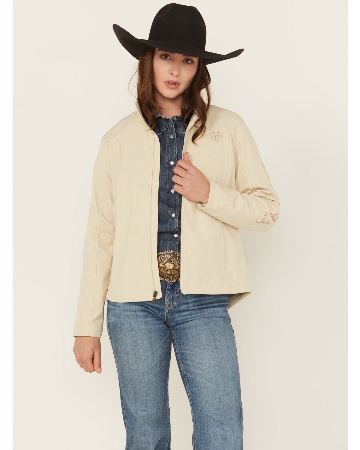 Ariat Women's Logo Softshell Jacket, Cream, hi-res