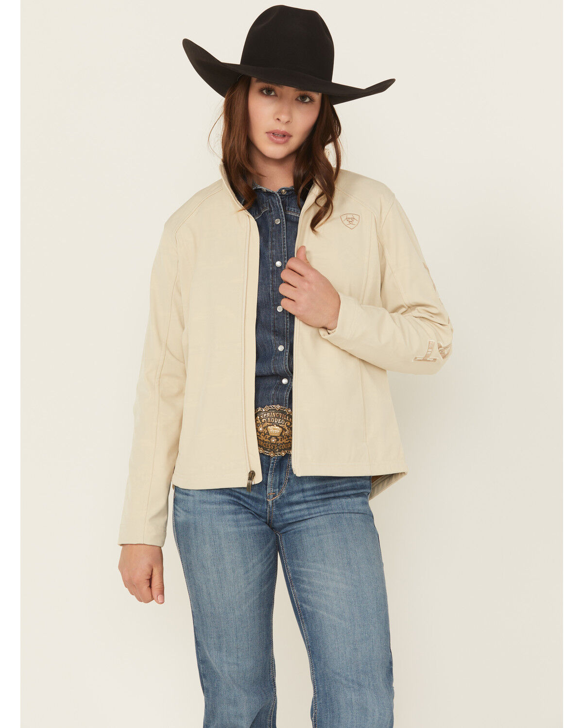 Image #1 - Ariat Women's Logo Softshell Jacket, Cream, hi-res