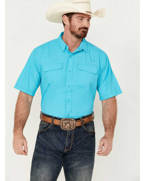 Ariat Men's VentTEK Outbound Solid Short Sleeve Performance Shirt - Tall , Turquoise, hi-res