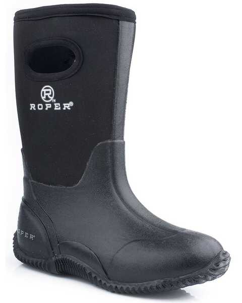 Roper Boys' Neoprene Boots - Round Toe, Black, hi-res