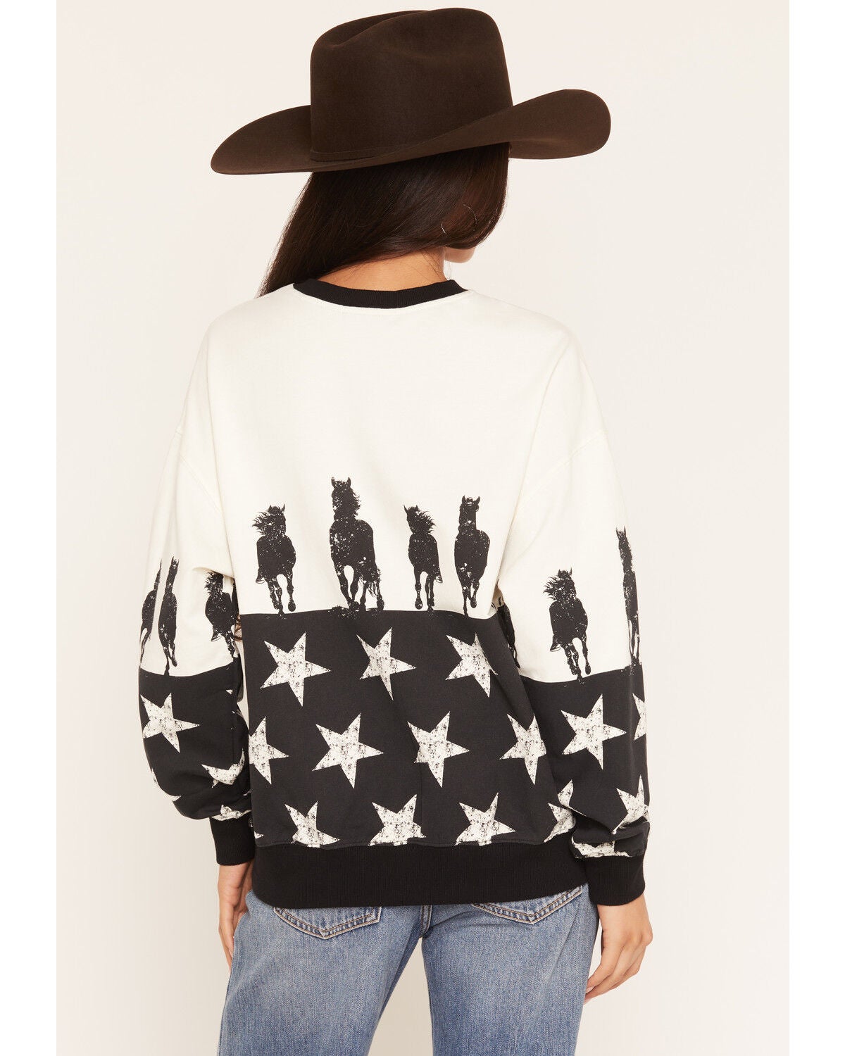 Image #4 - Rock & Roll Denim Women's Horse and Stars Crew Neck Sweatshirt, Ivory, hi-res