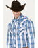 Image #2 - Cowboy Hardware Men's Hombre Plaid Print Long Sleeve Pearl Snap Western Shirt, Blue, hi-res