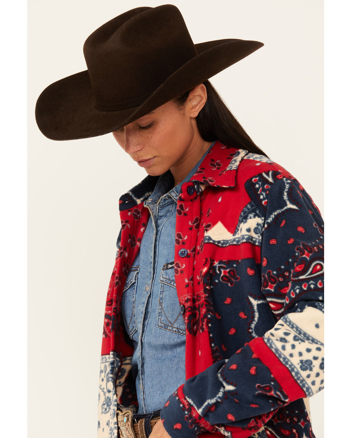 Image #2 - Outback Trading Co Women's Bandana Print Long Sleeve Haley Big Shirt, Red, hi-res