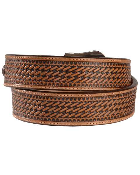 Image #2 - Justin Men's Bronco Basketweave Leather Belt, Tan, hi-res