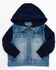 Image #1 - Urban Republic Toddler Boys' Medium Wash Denim Vest Layered Hooded Jacket, , hi-res