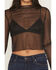 Image #3 - Rock & Roll Denim Women's Rhinestone Mesh Long Sleeve Cropped Shirt, Black, hi-res